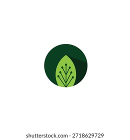Das Logo ist kreisförmig mit einem Blatt im Inneren, aber die Blattfasern sind als elektronische Chips dargestellt. Dieses Design verbindet natürliche und moderne technologische Eindrücke und vermittelt eine Botschaft von naturbasierter Innovation und Umweltfreundlichkeit.