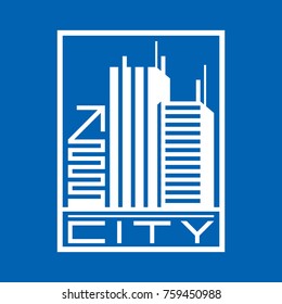 logo city, blue background, building homes