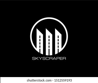 Logo of City and Building with Modern Concept. Designed with Three of Skyscraper in Circel Isolated on Black Background. Suitable for Apartment, Real Estate Company and Corporate Logo.