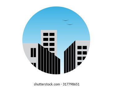 logo city. Modern buildings against the blue sky
