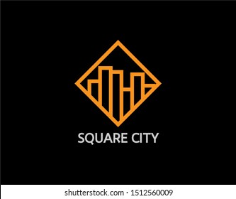Logo of City and Real Estate with Modern in Geometric Concept. Designed with Orange Monoline Style Isolated on Black Background. Suitable for Apartment, Building, Real Estate Company, and Corporate Lo