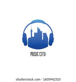 logo of city skyline and headphone around it