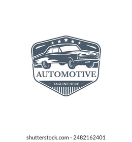 A logo with a classic car icon that looks elegant and professional. Suitable for companies and other businesses