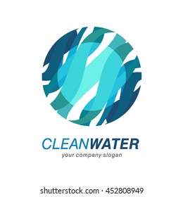 Logo clean water. Sign for cleaning pipes and sewage systems, water filters  