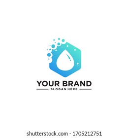 logo for the cleaning services with the concept of foam and water symbols as well as hygiene sprays and mountains as a fresh natural symbol
