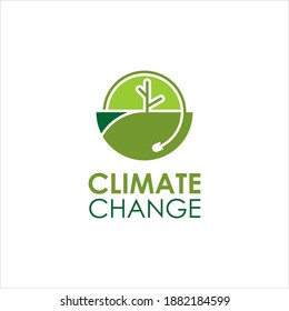Logo Climate Change Vector Icon. Simple Silhouette Of Trees And Green Leaf For Natural Temperature Symbol.