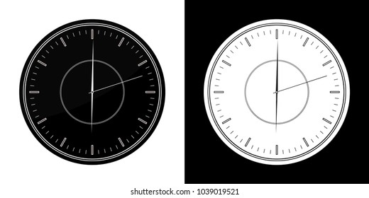 Logo clock icon with dial on black and white background. Vector illustration