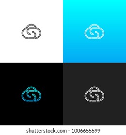 Logo cloud with letter s. Linear logo for companies and brands with a blue gradient. Set of minimalistic monogram design.