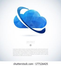 logo cloud virtual orbit internet computing data cloud virtual storage emblem with orbit and modern triangle pattern logo cloud virtual orbit internet computing data machine technology digital warehou