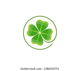 Logo with cloverleaf. Green color. Symbol of health and beauty.