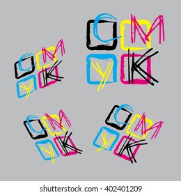 Logo CMYK color model design concept on white background. Printing technology emblem. 