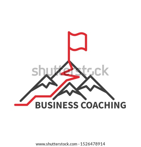 Logo for Coaching business owner in linear style. Path to sucsess. Mountains with path and flag. Vector illustration.