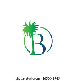 logo coconut tree with letter b vector design