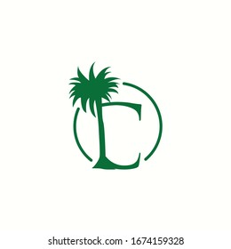 árbol de coco con logotipo y diseño vectorial con letra c