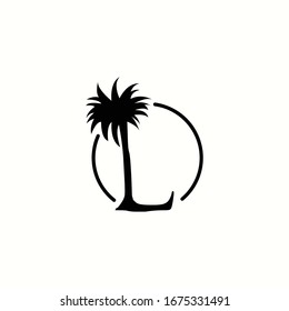 logo coconut tree with letter l vector design