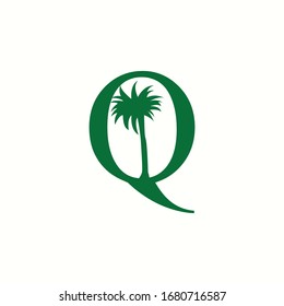 logo coconut tree with letter q vector design
