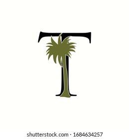 logo coconut tree with letter t vector design