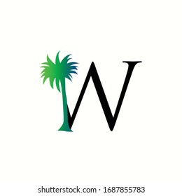 árbol de coco con logotipo y diseño vectorial con letra