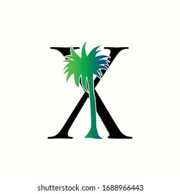 logo coconut tree with letter x vector design