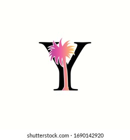logo coconut tree with letter y vector design