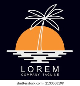 
logo with a coconut tree at sunset