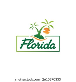 Logo with coconut trees on the beach with a Florida atmosphere