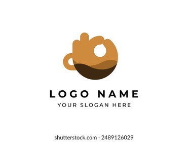 Logo Coffe and Handsign Ok, Ok hand and Coffee cup logo identity, Editable file