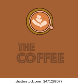Logo El café aislado en fondo marrón con una taza de café tomando desde arriba. Se puede utilizar y editar para el logotipo de café de la tienda