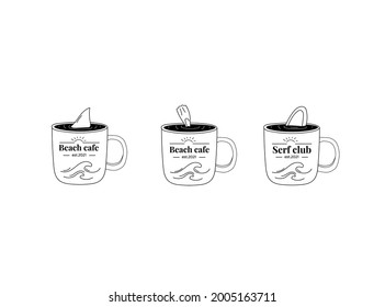 Logo coffee bar. Beach cafe bar. Surfing. Vector flat logo