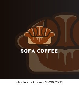 logotipo café frijol doble significado con objeto sofá