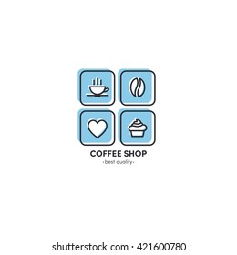 Logo coffee, bean, heart, cupcake