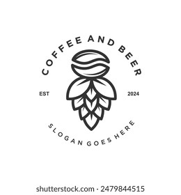 logo of coffee beans and beer.logo design template creative combination of coffee beans and beer.vector illustration