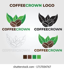 Logo of Coffee Beans and Crown. This is a Logo Design vector. included Solid Colour, Gradient Colour, Black n white and line.