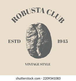 Logotipo Coffee Beans con un estilo retro vintage. Ilustración del café aislada en fondo crema. Elemento de plantilla de diseño de vectores. Diseño del vector del logotipo del grano de café de Robusta