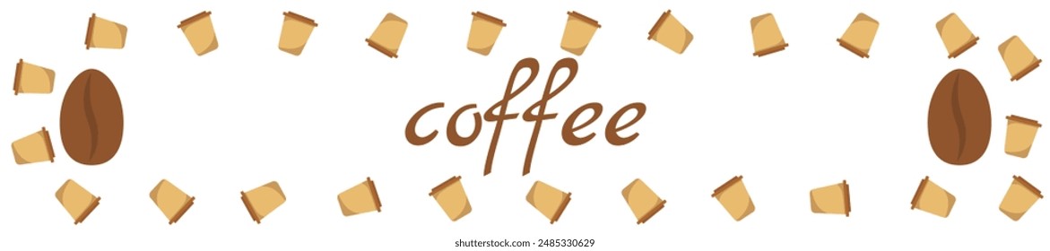 Logo Coffee and Cafe concept frame with coffee beans banner. Coffee paper craft cup poster