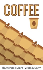 Logo Coffee and Cafe concept frame with coffee beans banner. Coffee paper craft cup poster