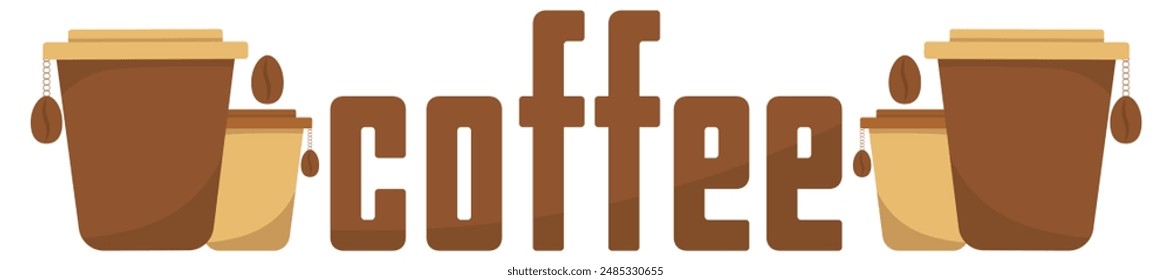 Logo Coffee and Cafe concept frame with coffee beans banner. Coffee paper craft cup poster