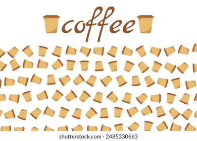 Logo Coffee and Cafe concept frame with coffee beans banner. Coffee paper craft cup poster