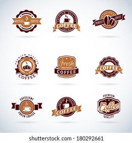 logo coffee cafe package bean design flat vector espresso labels set of modern vector coffee badges and labels logo coffee cafe package bean design flat vector espresso labels roaster classic rooster