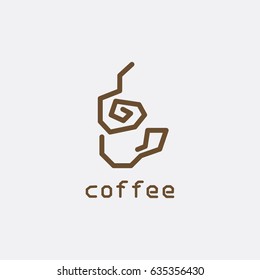 Logo for coffee. A cup of drink and a font in Greek style. Flat vector symbol EPS10