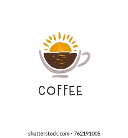 Logo Of A Coffee Cup On A Background Of A Dawn