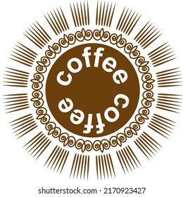 Logo for coffee, decorated in the form of a sun with text