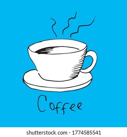 Logo Coffee.Cup of Fresh Coffee. Vector Illustration. Flat Style. Decorative Design for Cafeteria, Posters, Banners, Cards.