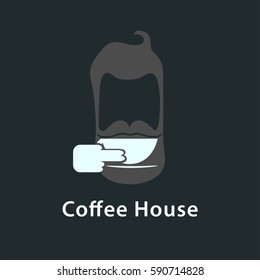 Logo with coffee man in two colors. Vector isolated illustration