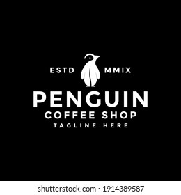 logo for coffee shop company, with penguin concept and coffee scratch on penguin body