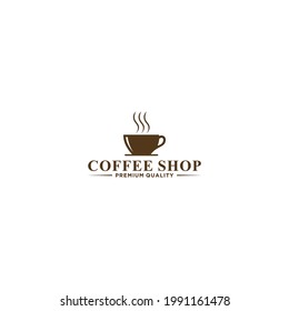 logo for a coffee shop with a cup of hot coffee illustration