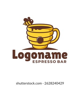 Logo for a coffee shop. The logo features a yellow cup with a bee on it