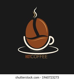 logo, coffee shop, coffee house, and creative business design. A cup of coffee and a coffee bean. Flat style.