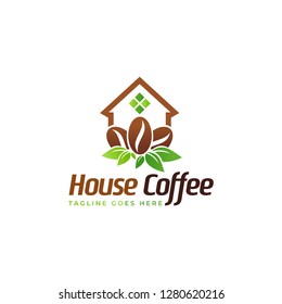 Logo of coffee shop with house and leaf element