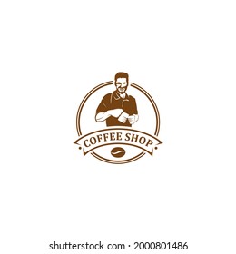 logotipo para cafetera o producto de café con una taza de café ilustrada